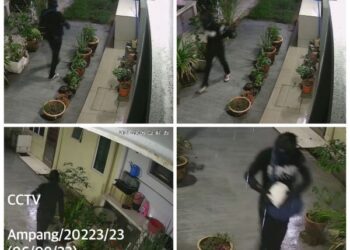 RAKAMAN CCTV seorang lelaki  disyaki ahli kongsi gelap ‘geng 08’ pecah masuk sebuah rumah di Taman Dagang Permai.
