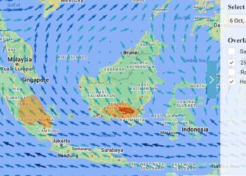 Imej satelit untuk tempoh 24 jam lalu menunjukkan terdapat titik panas terpencil dikesan di selatan Sumatera manakala gugusan titik panas dikesan di selatan Kalimantan.