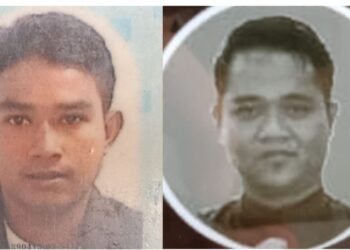 MOHAMAD Afandy Mamosati (kiri) dan Mohd. Amirul Azril Mohd. Shafiee lemas selepas bot yang mereka naiki dipercayai karam akibat arus deras di muara Sungai Perak, dekat Kayan, Lumut hari ini. - UTUSAN