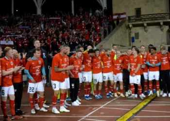 PEMAIN Austria meraikan kejayaan layak ke Euro 2024 selepas mengalahkan Azerbaijan di Baku. - AFP