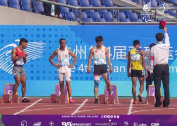 PENYERTAAN  Mohamad Ridzuan Puzi dalam saingan 100m T36 dibatalkan selepas dia melakukan false start dalam perlumbaan akhir Sukan Para Asia di Hangzhou, China. - MAJLIS PARALIMPIK MALAYSIA