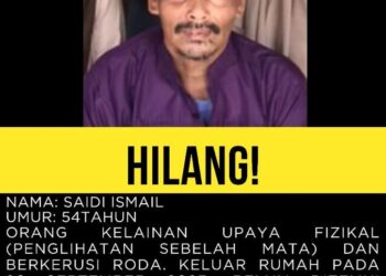 SAIDI Ismail dilaporkan hilang selepas keluar dari rumah anak saudaranya pada 26 September lalu di Kampung Ayer Sator, Jeli,Kelantan.- IHSAN PEMBACA