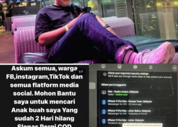TANGKAP layar Instagram milik Eyraswan Ramadan yang memaklumkan mengenai kehilangan anak saudaranya Muhammad Daniel Haikal yang didakwa kali terakhir berada di Pulau Pinang.