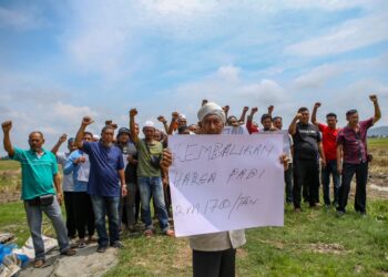 SEKUMPULAN pesawah yang mengadakan bantahan secara aman bagi menggesa kerajaan campur tangan dalam isu pengilang menurunkan harga belian padi di Alor Janggus, Alor Setar.