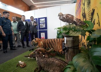 NIK Nazmi Nik Ahmad mendengar penerangan ketika melawat pameran selepas Majlis Perasmian Persidangan Kepelbagaian Biologi Kebangsaan 2023 di Putrajaya. - UTUSAN/FAISOL MUSTAFA