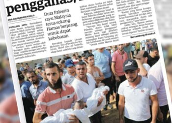 KERATAN akhbar laporan Utusan Malaysia berhubung perang terbaharu antara Israel-Palestin.