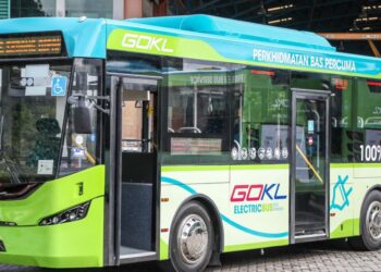 BAS elektrik (EV) keluaran Kumpulan SKSBus untuk Perkhidmatan Bas GoKL di Kuala Lumpur.