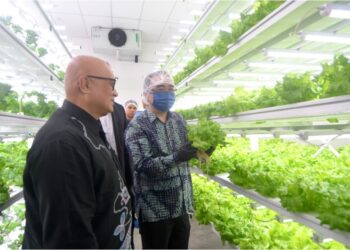 CHANG Lih Kang melihat Sayuran Ladang Tertutup Bio-PINTAR di Cyberjaya.