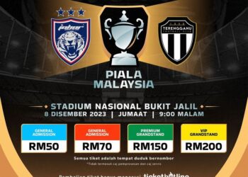 MFL mengumumkan tiket final Piala Malaysia akan diagihkan sama rata kepada JDT dan TFC.