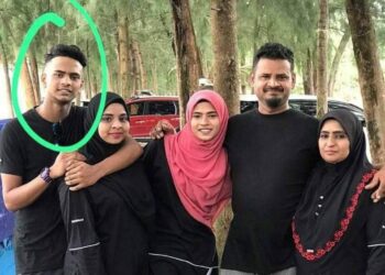 MOHAMAD Yasin Abdul Jaleel (kiri) ditemukan lemas ketika bercuti bersama keluarganya di Pantai Air Papan, Mersing.