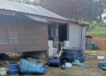KEADAAN luar rumah seorang penduduk Kampung Sri Lukut di Kahang yang diselerakkan oleh kumpulan gajah liar ketika memasuki kampung berkenaan  sejak tiga malam lepas.