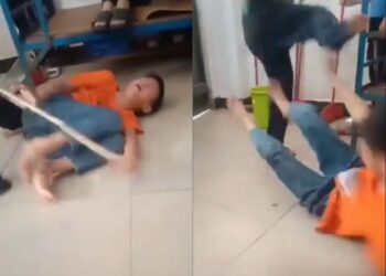TANGKAP layar video kanak-kanak lelaki yang dipukul oleh rakan-rakannya di sebuah asrama yang tidak dikenal pasti lokasinya.