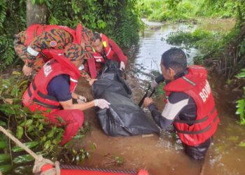 MAYAT Mohamad Amirul Haikal Che Jaapa ditemukan terdampar di celah pokok berhampiran Sekolah Menengah Kebangsaan (SMK) Mat Kilau, Kuantan, Pahang. - IHSAN JBPM PAHANG