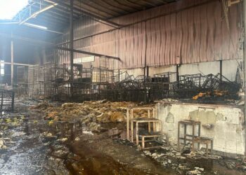 KESAN kebakaran sebuah kilang memproses bihun jenama terkenal di Kawasan Perindustrian Kuala Ketil, Baling.