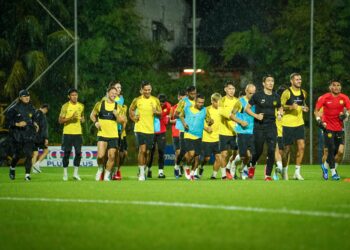 SKUAD Harimau Malaya ketika menjalani latihan di Wisma FAM  pada Januari lalu.