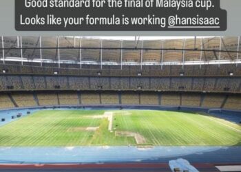 KEADAAN padang Stadium Nasional Bukit Jalil, yang dikongsi Tunku Ismail Sultan Ibrahim di laman Instagram miliknya.