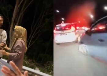TANGKAP layar video tular memaparkan kejadian sebuah motosikal berkuasa tinggi terlibat kemalangan dengan sebuah kereta di Lebuhraya Karak menghala Kuala Lumpur.