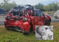 KEADAAN kereta dinaiki Mohamad Sufyan Mohamad Shahizwan (gambar kecil) dan keluarganya remuk dirempuh treler dalam kemalangan membabitkan enam kenderaan di Kilometer 184 PLUS arah selatan berhampiran Jasin, Melaka.