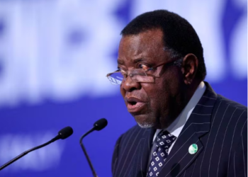 HAGE Gottfried Geingob, Presiden Namibia bercakap semasa Persidangan Perubahan Iklim PBB (COP26) di Glasgow, Scotland, Britain, 2 November 2021.-REUTERS