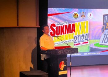 ABDUL Karim Rahman Hamzah ketika berucap di Majlis Perjumpaan Road To Sukma XXI Sarawak di Auditorium Muzium Budaya Borneo (BCM), Kuching Sarawak.