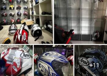 SEBAHAGIAN topi keledar jenama Arai dan Shoei bernilai kira-kira RM63,200 yang dicuri di sebuah kediaman di Taman Bukit Kuchai, Puchong.