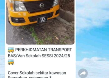 TANGKAP layar iklan khidmat van sekolah menerusi WhatsApp yang telah memperdaya beberapa orang penjaga murid-murid sekolah