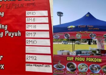 SENARAI harga menu di Sup Padu Pakdin yang beroperasi di bazar Ramadan di Semabok, Melaka.