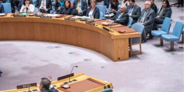 DUTA Besar Israel ke PBB, Gilad Erdan bercakap kepada anggota UNSC semasa mesyuarat untuk menangani situasi di Asia Barat, termasuk persoalan Palestin, di ibu pejabat PBB di New York City, AS kelmarin. -AGENSI