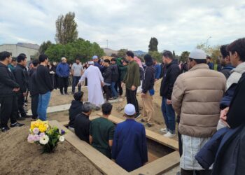 PENGEBUMIAN jenazah Megat Ashman Aqif Megat Irman Jefni di Christchurch, New Zealand semalam.