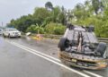 KEADAAN kereta dinaiki pasangan suami isteri yang maut selepas terlibat dengan kemalangan di Kilometer 76, Jalan Kota Bharu - Gua Musang dekat Jambatan Pahi, Kuala Krai, Kelantan semalam.
