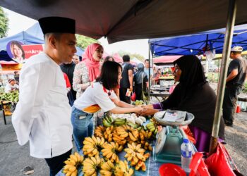 Calon Pakatan Harapan, Pang Sock Tao (dua dari kiri), beramah mesra dengan orang ramai ketika berkempen bagi Pilihan Raya Kecil DUN Kuala Kubu Baharu, di Pasar Pagi Batang Kali, semalam. - UTUSAN/SHIDDIEQIIN ZON