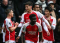 PEMAIN-Pemain Arsenal meraikan jaringan Kai Havertz (tengah) pada aksi Liga Perdana Inggeris menentang Burnley.-AFP