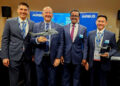 ANAND Stanley (dua dari kanan) bersama Ketua Perwakilan Airbus-Malaysia, Burhanudin Noordin Ali (kiri) ketika taklimat media Airbus di Pameran Perkhidmatan Pertahanan Asia (DSA) dan Pameran Keselamatan Kebangsaan Asia (NATSEC Asia) 2024 di sini.