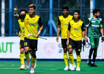 AZRAI Azad Abu Kamal meraikan jaringan gol kedua skuad kebangsaan pada aksi pertama Kumpulan B, Piala Negara-Negara di Gniezno, Poland, hari ini. - FOTO IHSAN FIH