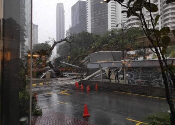 KEJADIAN pokok tumbang dalam  Jalan Sultan Ismail berhampiran sebuah hotel di sini hari ini.
-GAMBAR MEDIA SOSIAL