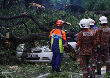 Seorang mangsa berusia 47 tahun disahkan  maut dalam kejadian pokok tumbang di Jalan Sultan Ismail.-UTUSAN/SYAKIR RADIN
