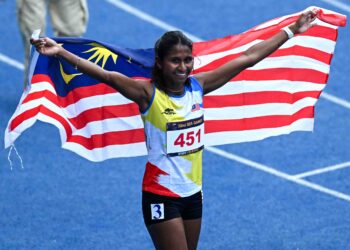 Shereen Samson Vallabouy meraih pingat gangsa bagi acara 400 meter di Kejohanan Pure Athletics Sprint Elit, Florida, Amerika Syarikat, semalam. - AFP