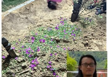 JENAZAH Muhammad Hamizan (gambar kecil) selamat dikebumikan di Tanah Perkuburan Islam Kampung Batu 4, Kota Tinggi.