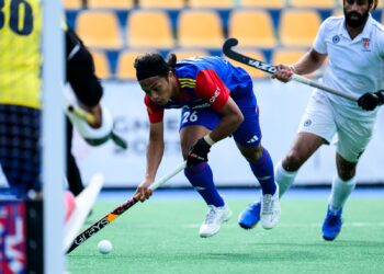 MUJAHIR Abdu Rauf meledak gol keempat Speedy Tigers pada saingan terakhir Kumpulan B Piala Negara-Negara di Gneizno, Poland. - IHSAN FIH