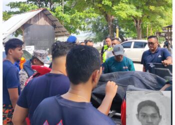 PASUKAN mencari dan menyelamat menemukan mayat Muhammad Syahmie Zamzam (gambar kecil) yang dilaporkan lemas di Pantai Batu Layar, Kota Tinggi.