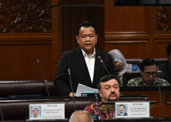 ALEXANDER Nanta Linggi pada sesi soal jawab di Dewan Negara hari ini. -JABATAN PENERANGAN MALAYSIA