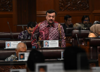 AMIR Hamzah Azizan semasa sesi pertanyaan-pertanyaan bagi jawab lisan di Dewan Negara hari ini. - JABATAN PENERANGAN MALAYSIA