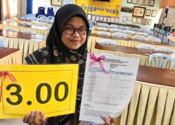 NOOR Haslin Rosidi Sabri menunjukkan keputusan STPM di  SMKA Naim Lilbanat, Kota Bharu, Kelantan, semalam. – UTUSAN/ROSLIZA MOHAMED
