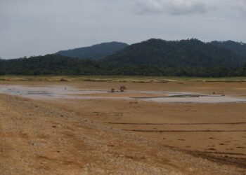 KEADAAN Tasik Pedu yang semakin kering akibat cuaca panas dan kemarau ketika tinjauan dilakukan di Tasik Pedu, Padang Terap. -UTUSAN/SHAHIR NOORDIN