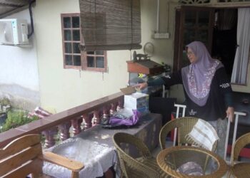ROSLINA Embong menunjukkan kawasan beruang matahari yang ditemukan berhampiran rumahnya di Kampung Ibok, Kemaman, Terengganu. - UTUSAN/NIK NUR IZZATUL HAZWANI NIK ADNAN