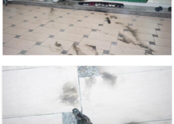 KEADAAN sebuah rumah di Bercham yang dibaling bom petrol Selasa lalu.- - UTUSAN/IHSAN PDRM