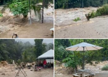 KEJADIAN kepala air yang berlaku di Slim River dekat Tanjung Malim berikutan hujan lebat petang tadi. - UTUSAN