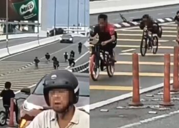 TANGKAP layar video memaparkan aksi sekumpulan remaja menunggang basikal lajak secara berbahaya di Jalan Teluk Wanjah di Alor Setar.