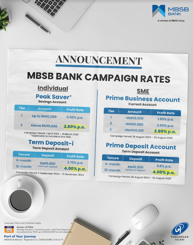 MBSB Bank perkenal kadar kempen baharu yang kompetitif untuk individu dan PKS