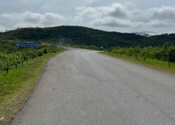 LOKASI harimau belang yang didakwa melintas jalan di Jalan Gua Musang-Kenyir dekat Felda Aring 5, Gua Musang, Kelantan, semalam.